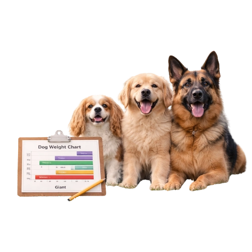 Dog representing different breed sizes for a dog weight chart