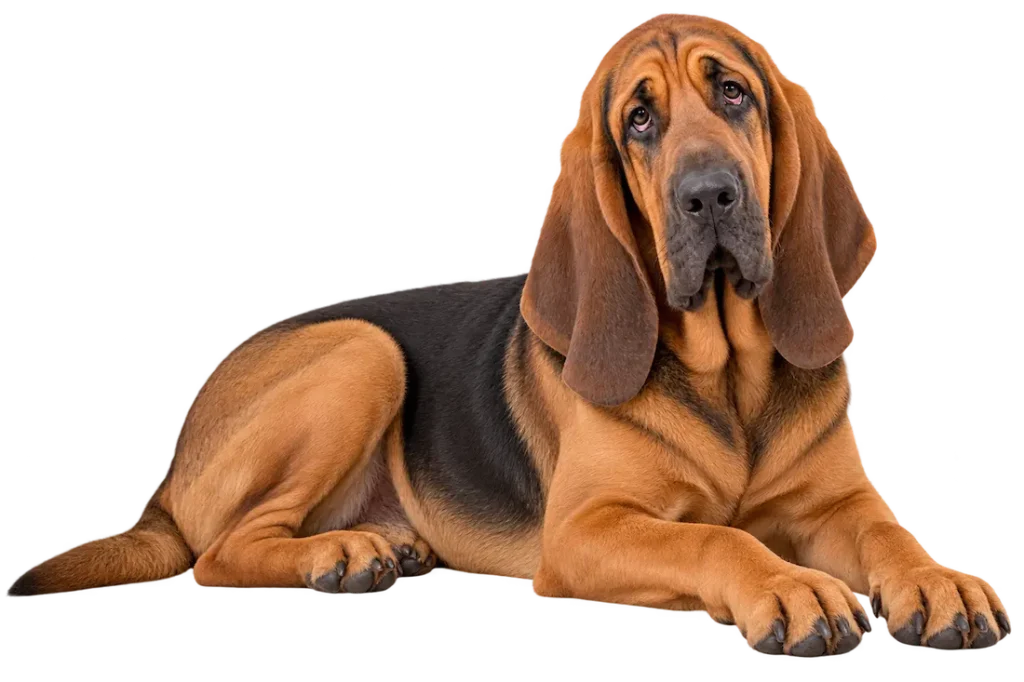 Bloodhound with long floppy ears lying down